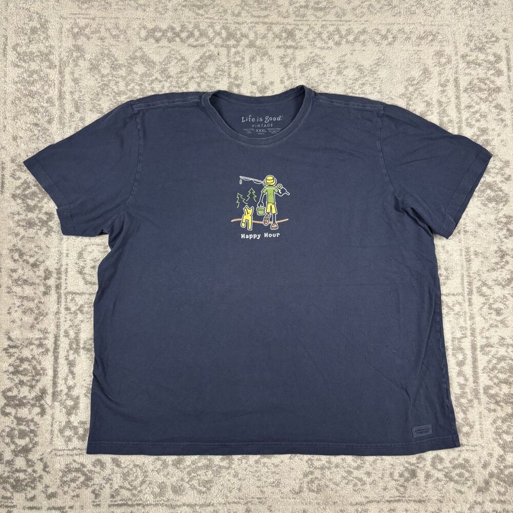 Life is Good T Shirt Men Navy Blue Crusher "Happy Hour" Dog Man Size 3XL XXXL
